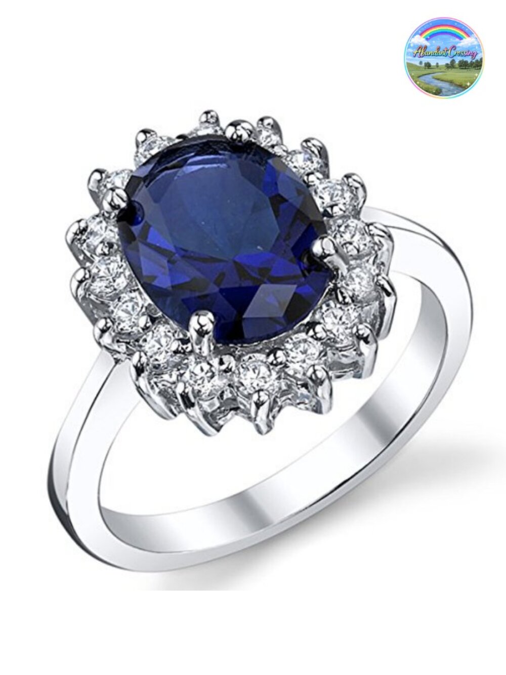 Sterling Silver Halo Engagement Ring with Oval Cut Cubic Zirconia